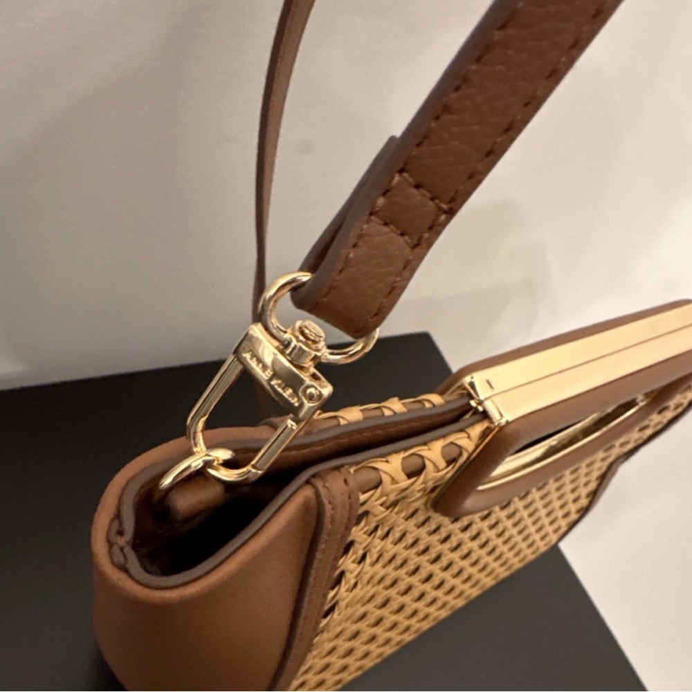 Anne Klein Woven Rattan and Tan Leather Handbag Magnetic Closure on Handles - Picture 6 of 9